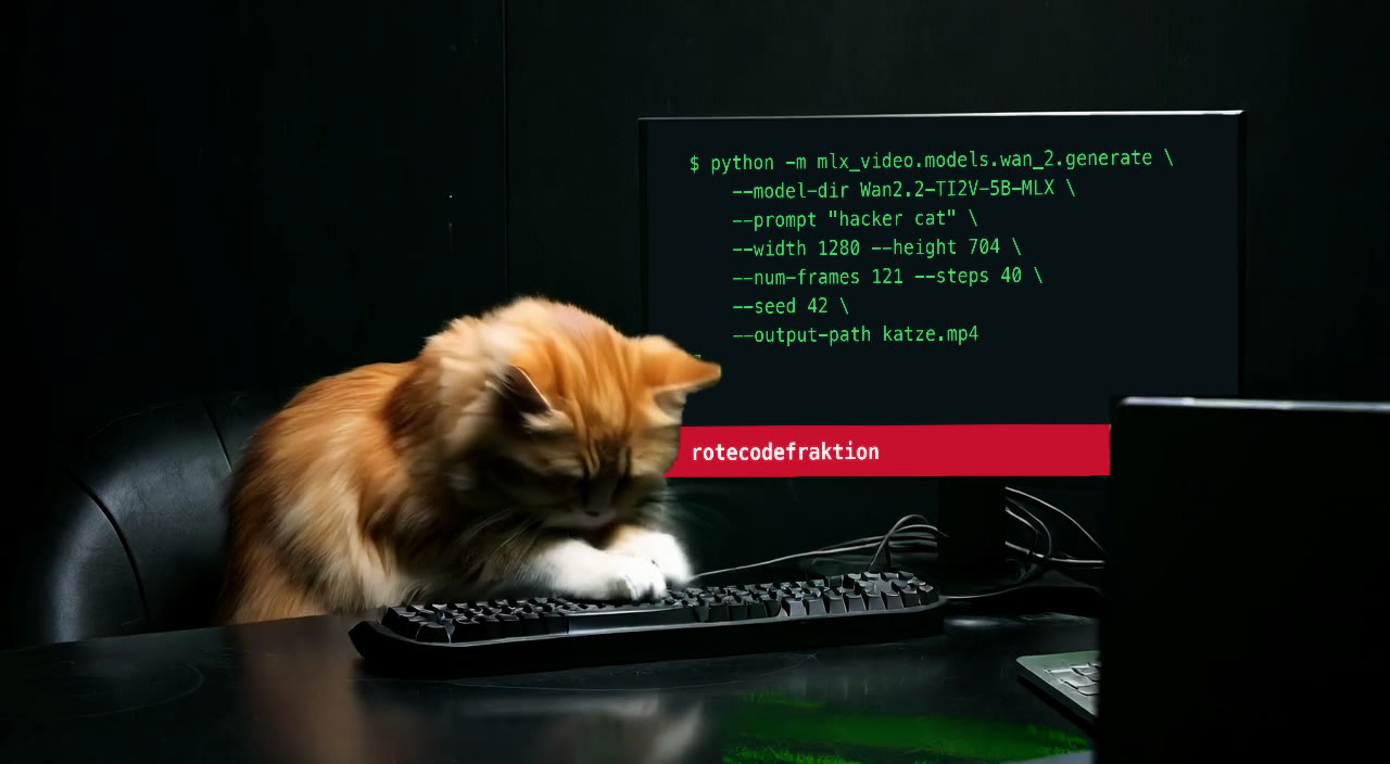 Mockup: first frame with the real MLX command and a red status bar