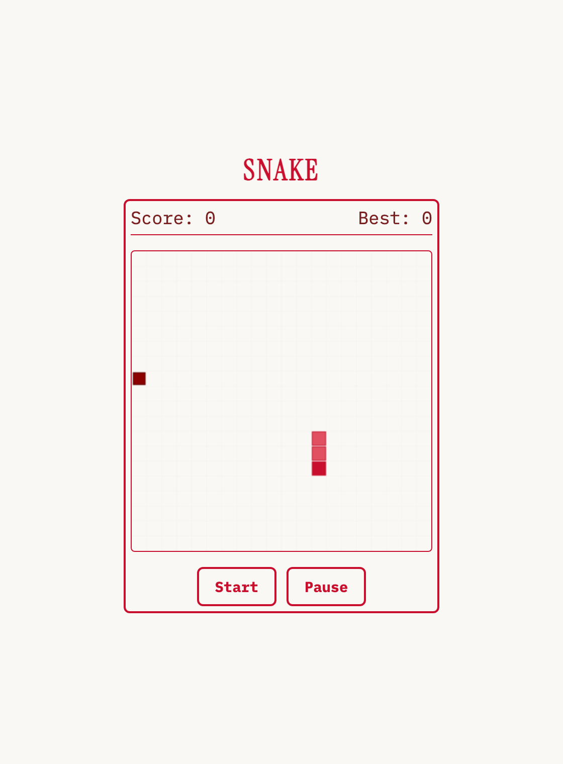 Snake game generated by Ornith 9B in the rotecodefraktion design, snake and food on the canvas grid