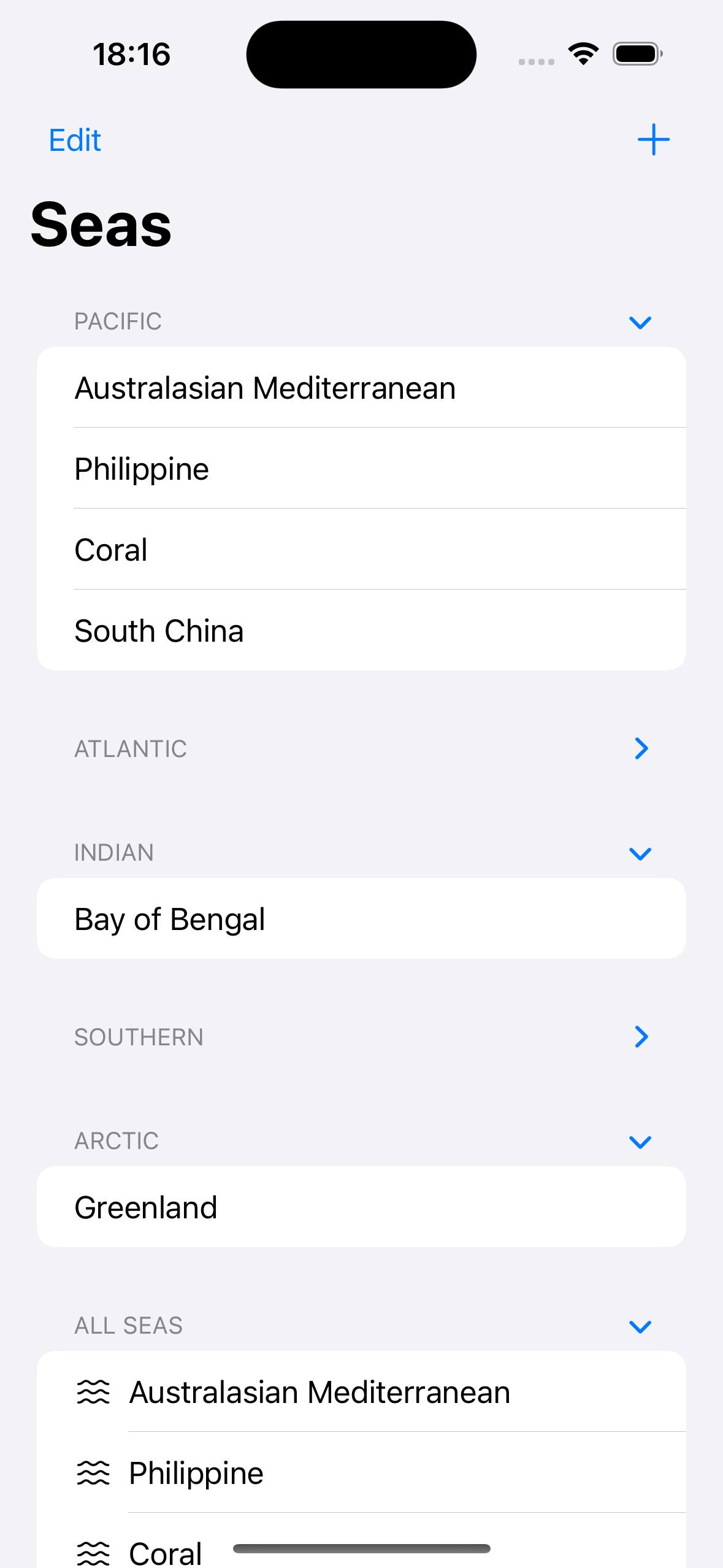 Collapsible List Sections mit expandierten Regionen
